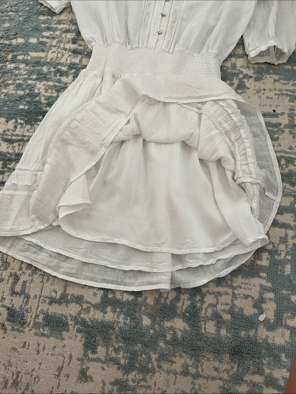 Rails Jasmine White Linen Blend Smocked Waist Mini Dress S - Picture 6 of 9